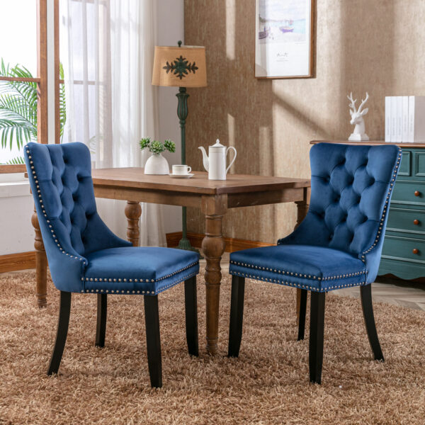 Blue Velvet Tufted Dining Chair Set 2pcs 1