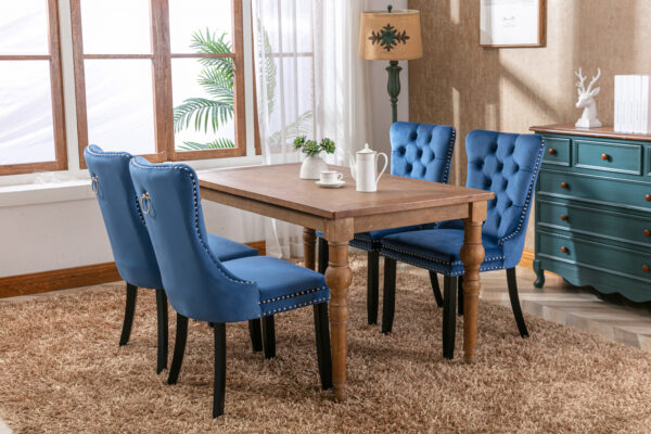 Blue Velvet Tufted Dining Chair Set 2pcs