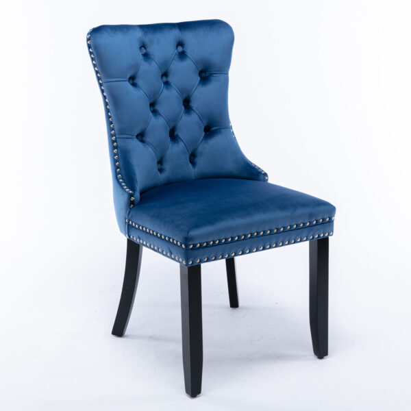 Modern High end Tufted Solid Wood Contemporary Velvet Upholstered Dining Chair with Wood Legs Nailhead Trim 2 Pcs SetBlue